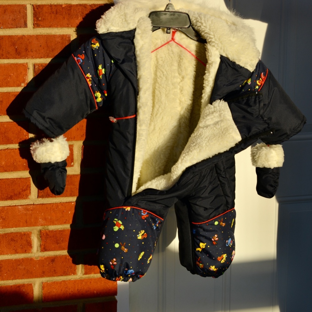 Baby Snowsuit 6-9M Winter Jumpsuit Blue Faux Fur - Picture 1 of 6